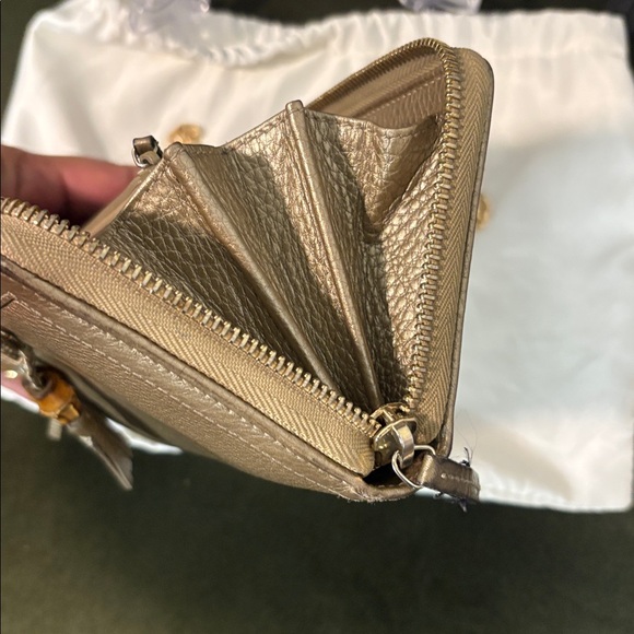 GUCCI Gold Bamboo Leather Continental Wallet Converted With Gold Chain - Picture 10 of 11